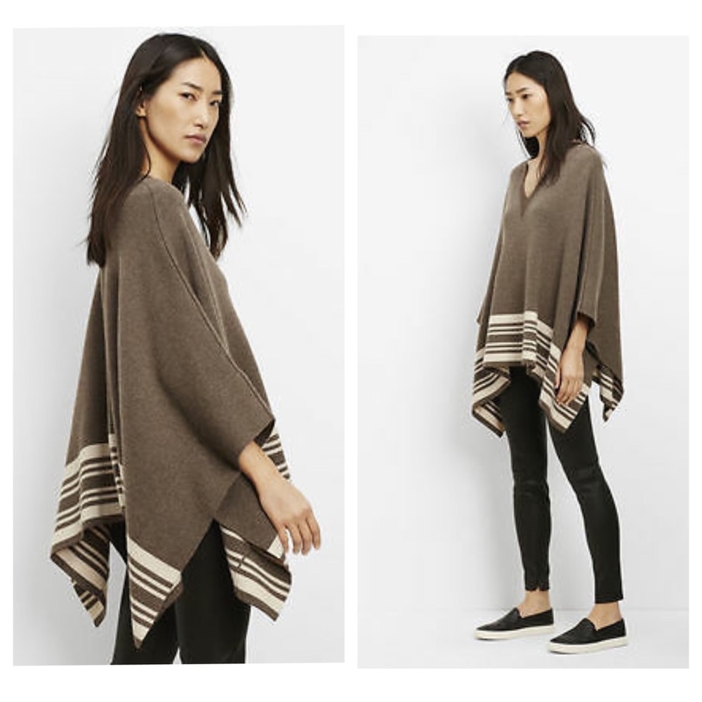 Vince Wool Cashmere Border Stripe Poncho Sweater M/L